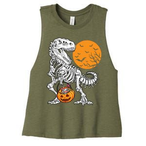 Halloween Boy Dinosaur Skeleton T Rex Scary Pumpkin Moon 5036 Women's Racerback Cropped Tank