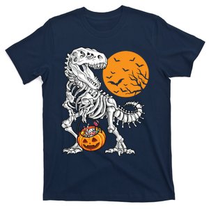 Halloween Boy Dinosaur Skeleton T Rex Scary Pumpkin Moon 5036 T-Shirt