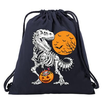 Halloween Boy Dinosaur Skeleton T Rex Scary Pumpkin Moon 5036 Drawstring Bag