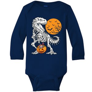 Halloween Boy Dinosaur Skeleton T Rex Scary Pumpkin Moon 5036 Baby Long Sleeve Bodysuit