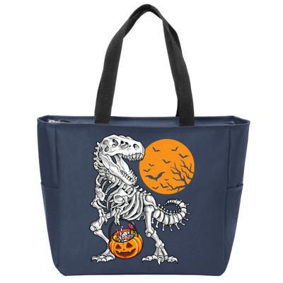 Halloween Boy Dinosaur Skeleton T Rex Scary Pumpkin Moon 5036 Zip Tote Bag