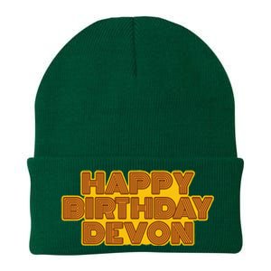 Happy Birthday Devon Personalized Name Retro Typography Knit Cap Winter Beanie