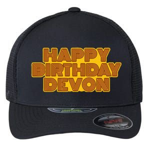 Happy Birthday Devon Personalized Name Retro Typography Flexfit Unipanel Trucker Cap