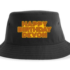 Happy Birthday Devon Personalized Name Retro Typography Sustainable Bucket Hat