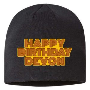 Happy Birthday Devon Personalized Name Retro Typography Sustainable Beanie