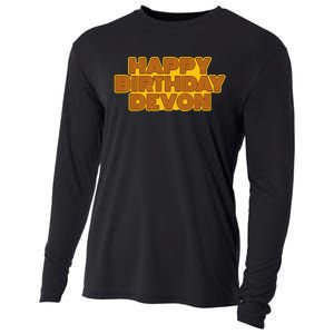 Happy Birthday Devon Personalized Name Retro Typography Cooling Performance Long Sleeve Crew