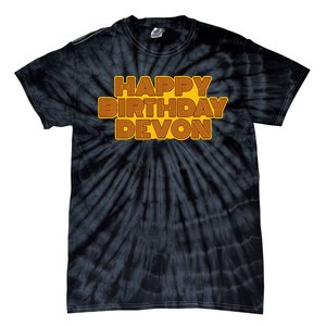 Happy Birthday Devon Personalized Name Retro Typography Tie-Dye T-Shirt