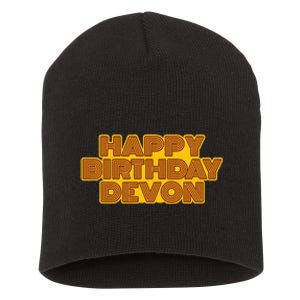 Happy Birthday Devon Personalized Name Retro Typography Short Acrylic Beanie