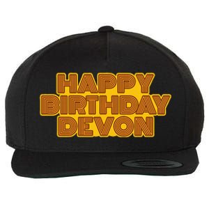 Happy Birthday Devon Personalized Name Retro Typography Wool Snapback Cap