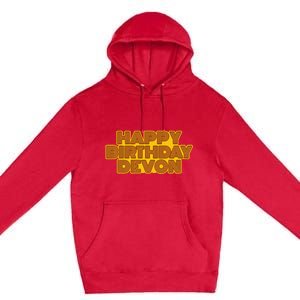 Happy Birthday Devon Personalized Name Retro Typography Premium Pullover Hoodie