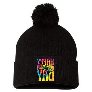 Happy Backward Day and Backward Reversed Day Pom Pom 12in Knit Beanie