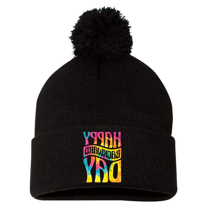 Happy Backward Day and Backward Reversed Day Pom Pom 12in Knit Beanie