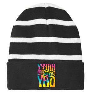 Happy Backward Day and Backward Reversed Day Striped Beanie with Solid Band