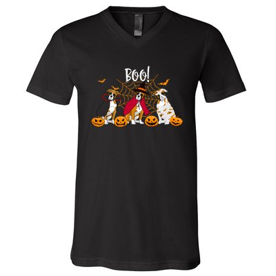 Halloween Boxer Dog Boo With Pumpkin Funny Gifts V-Neck T-Shirt