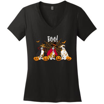 Halloween Boxer Dog Boo With Pumpkin Funny Gifts Women's V-Neck T-Shirt