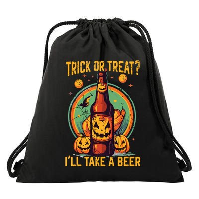 Halloween Beer Drinker Trick Or Treat Spooky Alcoholic Drawstring Bag
