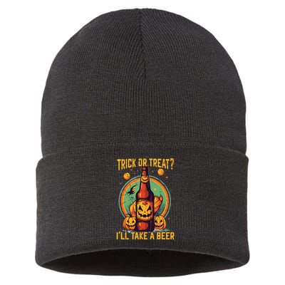 Halloween Beer Drinker Trick Or Treat Spooky Alcoholic Sustainable Knit Beanie