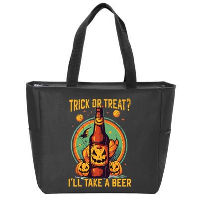 Halloween Beer Drinker Trick Or Treat Spooky Alcoholic Zip Tote Bag