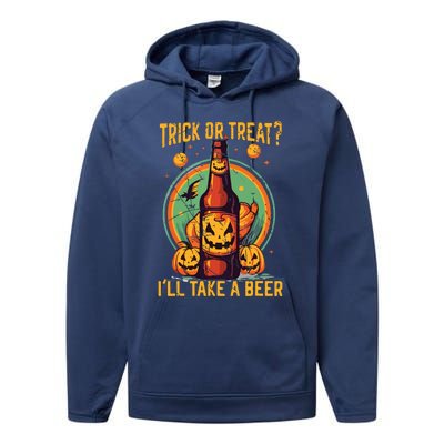 Halloween Beer Drinker Trick Or Treat Spooky Alcoholic Performance Fleece Hoodie