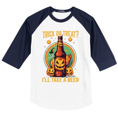 Halloween Beer Drinker Trick Or Treat Spooky Alcoholic Baseball Sleeve Shirt