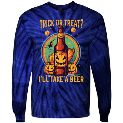 Halloween Beer Drinker Trick Or Treat Spooky Alcoholic Tie-Dye Long Sleeve Shirt