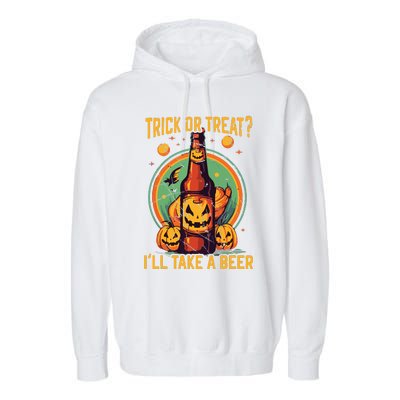 Halloween Beer Drinker Trick Or Treat Spooky Alcoholic Garment-Dyed Fleece Hoodie