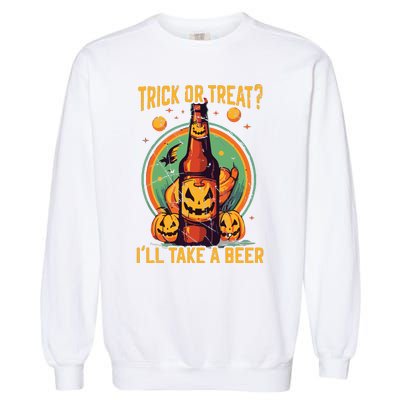 Halloween Beer Drinker Trick Or Treat Spooky Alcoholic Garment-Dyed Sweatshirt