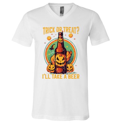 Halloween Beer Drinker Trick Or Treat Spooky Alcoholic V-Neck T-Shirt