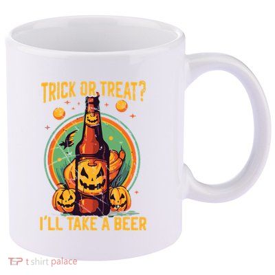 Halloween Beer Drinker Trick Or Treat Spooky Alcoholic 11oz C Handle Ceramic Mug