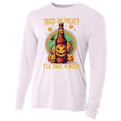 Halloween Beer Drinker Trick Or Treat Spooky Alcoholic Cooling Performance Long Sleeve Crew