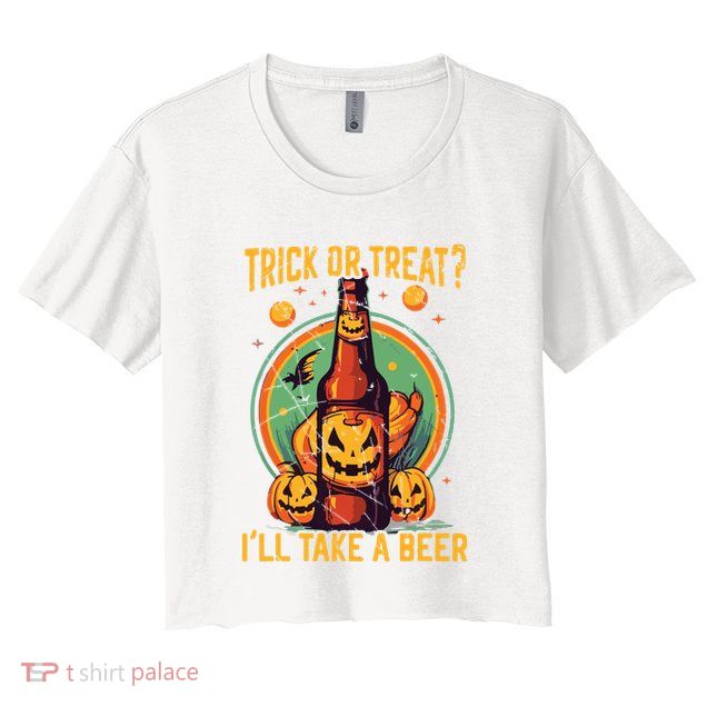 Halloween Beer Drinker Trick Or Treat Spooky Alcoholic Crop Top