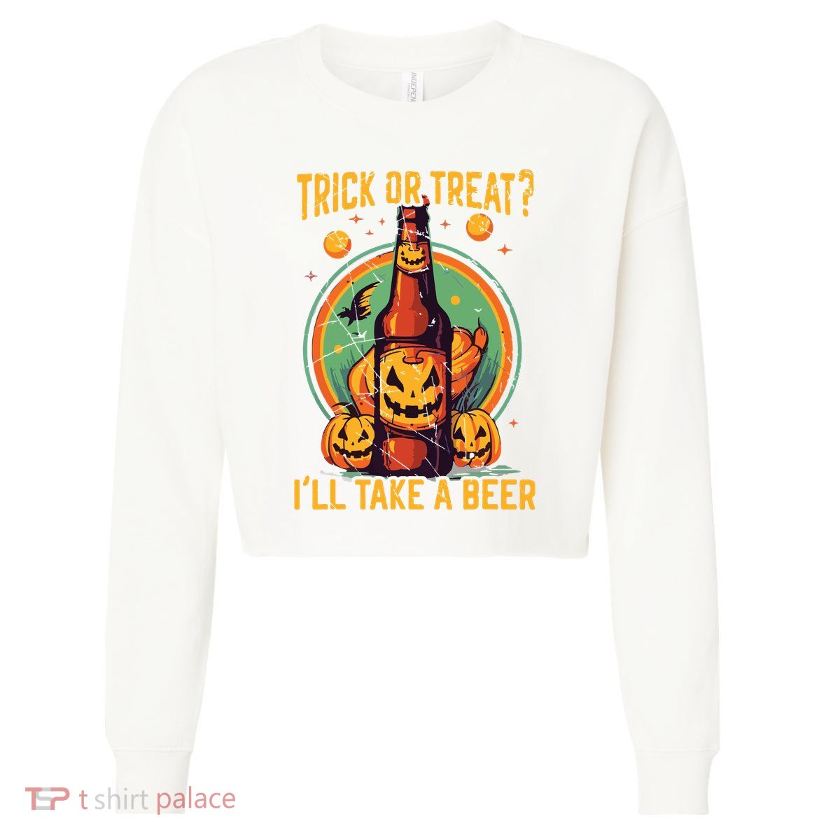 Halloween Beer Drinker Trick Or Treat Spooky Alcoholic Cropped Pullover Crew
