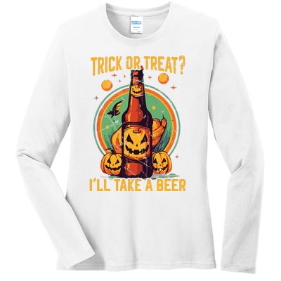 Halloween Beer Drinker Trick Or Treat Spooky Alcoholic Ladies Long Sleeve Shirt