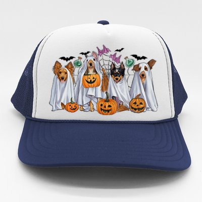 Halloween Boo Dogs Ghost Pumpkins Spooky Dog Lover Outfit Trucker Hat