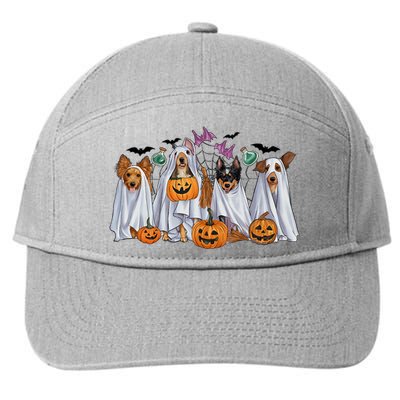 Halloween Boo Dogs Ghost Pumpkins Spooky Dog Lover Outfit 7-Panel Snapback Hat