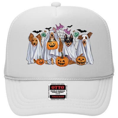 Halloween Boo Dogs Ghost Pumpkins Spooky Dog Lover Outfit High Crown Mesh Back Trucker Hat