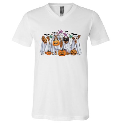 Halloween Boo Dogs Ghost Pumpkins Spooky Dog Lover Outfit V-Neck T-Shirt