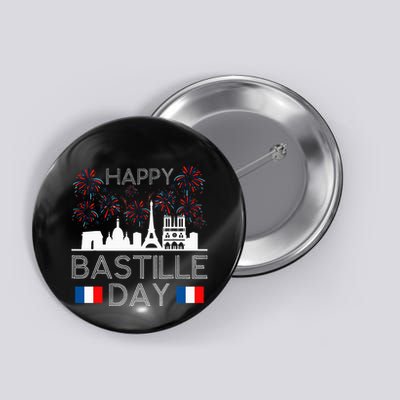 Happy Bastille Day France Paris French Flag Fireworks Button