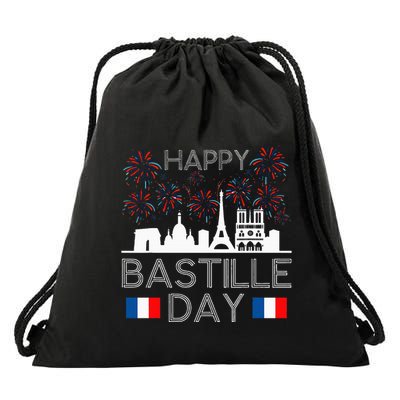 Happy Bastille Day France Paris French Flag Fireworks Drawstring Bag
