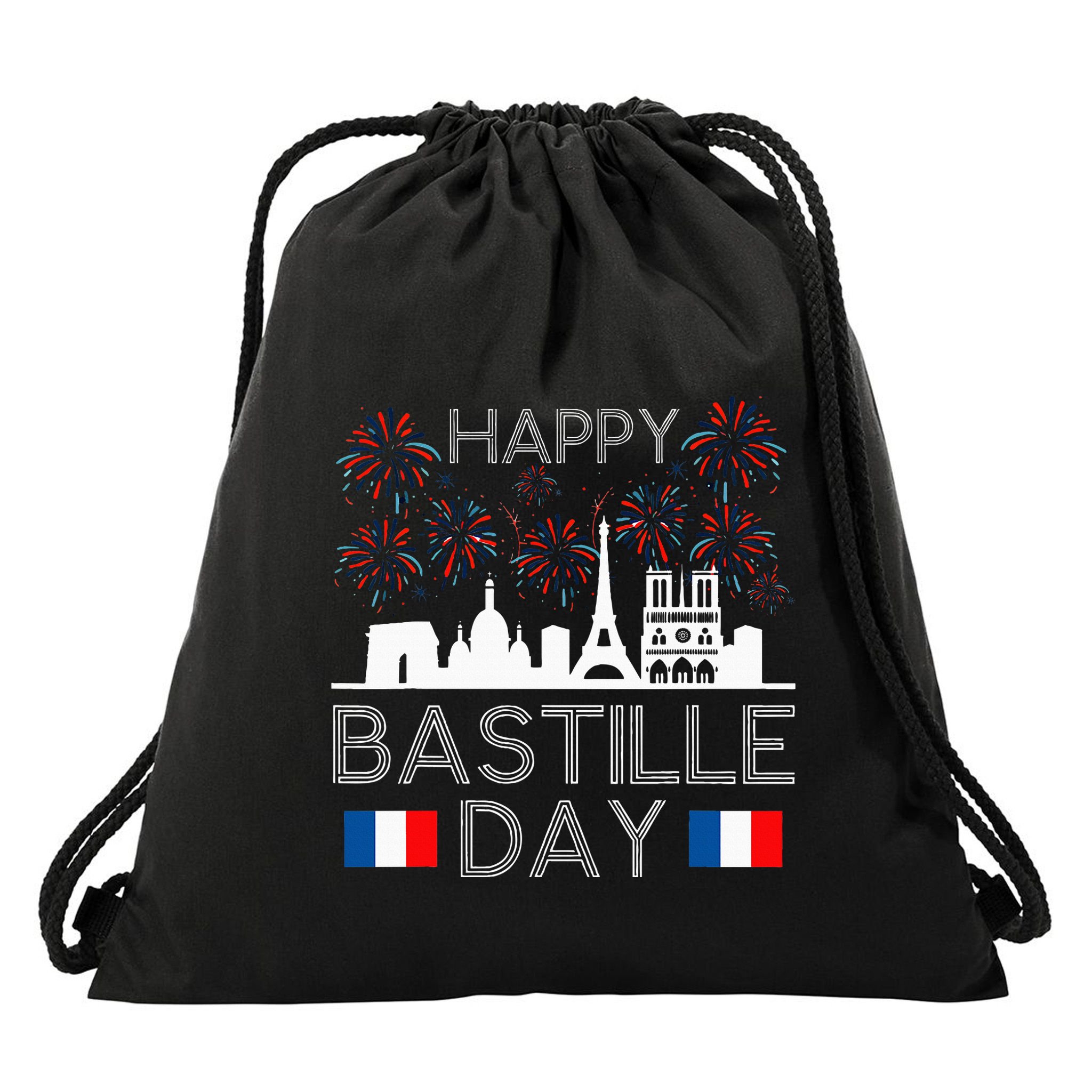 Happy Bastille Day France Paris French Flag Fireworks Drawstring Bag