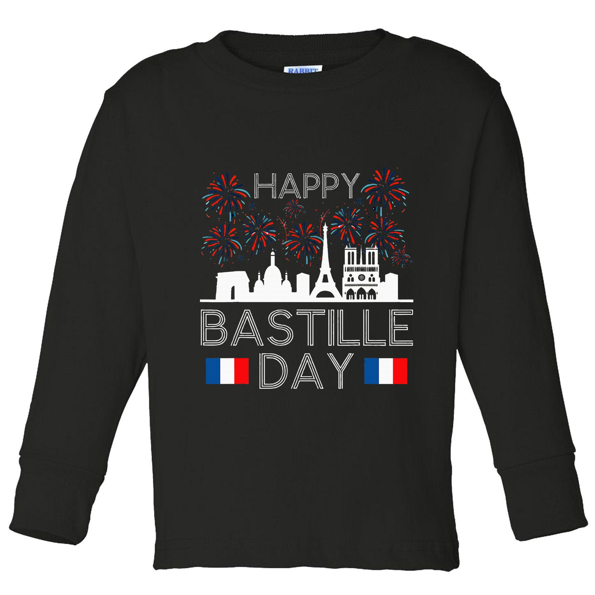 Happy Bastille Day France Paris French Flag Fireworks Toddler Long Sleeve Shirt