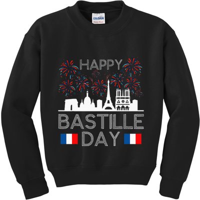 Happy Bastille Day France Paris French Flag Fireworks Kids Sweatshirt