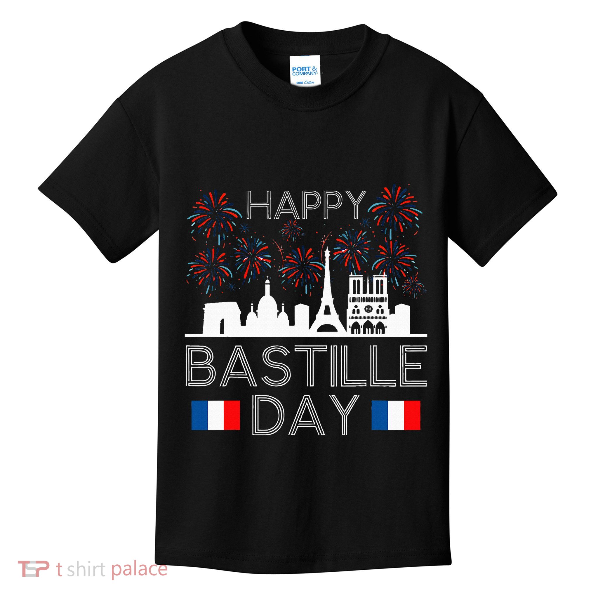 Happy Bastille Day France Paris French Flag Fireworks Kids T-Shirt