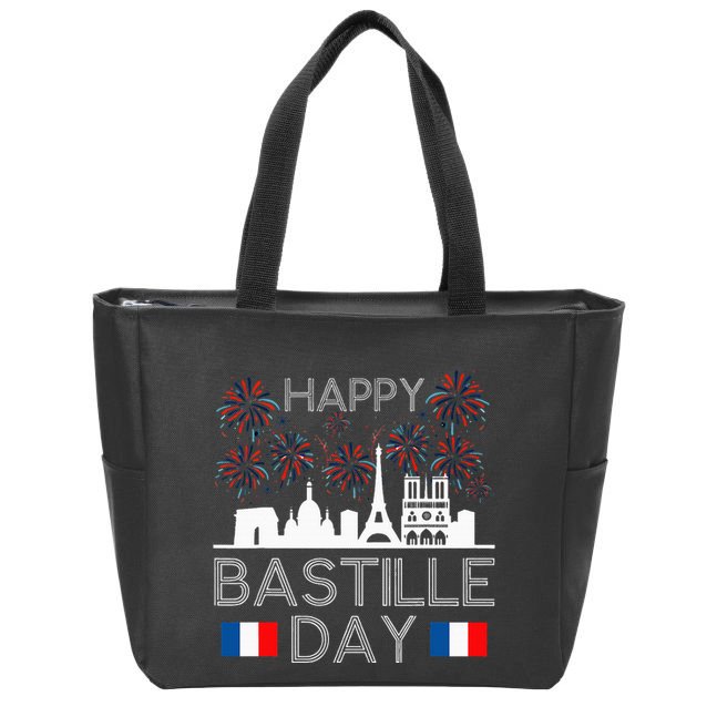 Happy Bastille Day France Paris French Flag Fireworks Zip Tote Bag