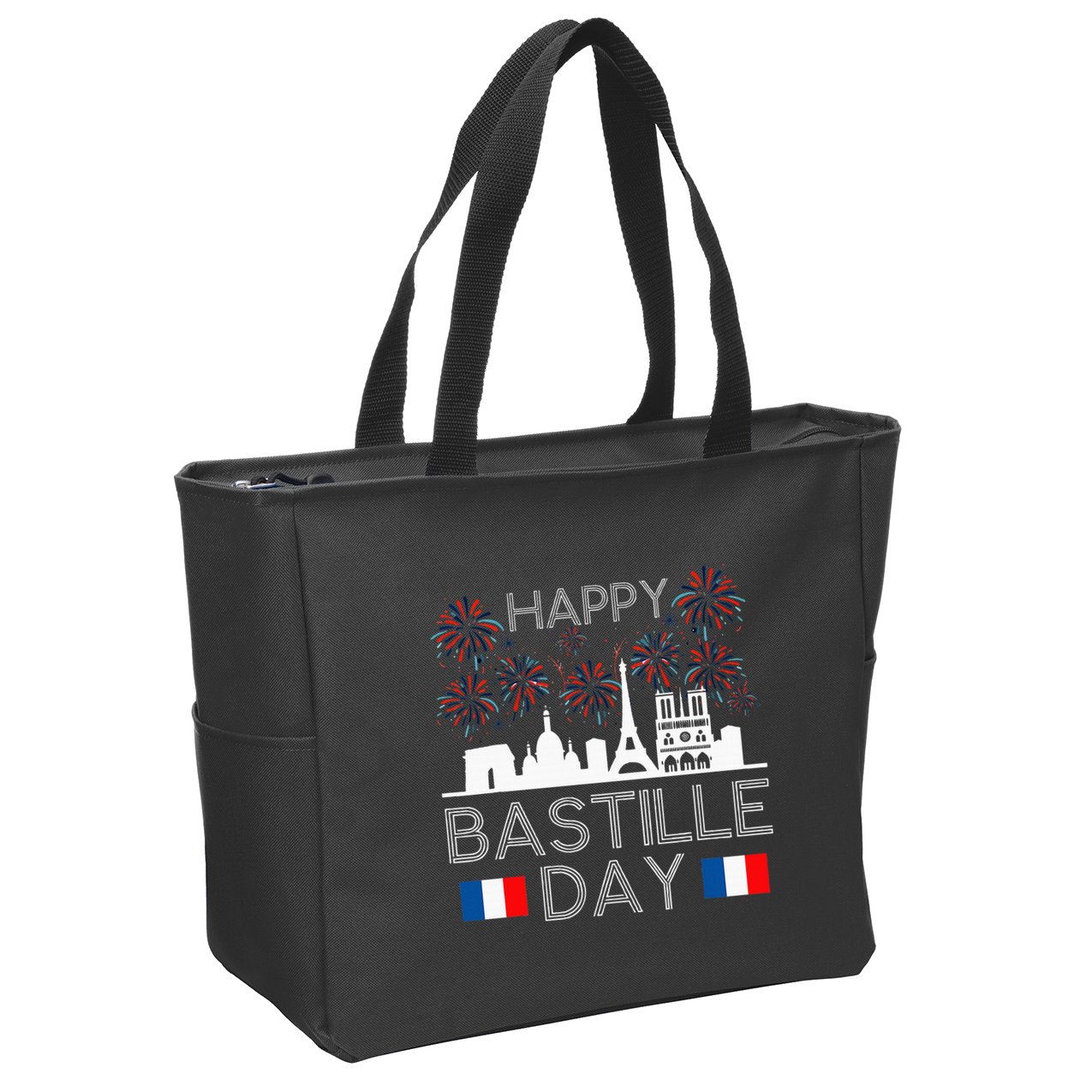 Happy Bastille Day France Paris French Flag Fireworks Zip Tote Bag