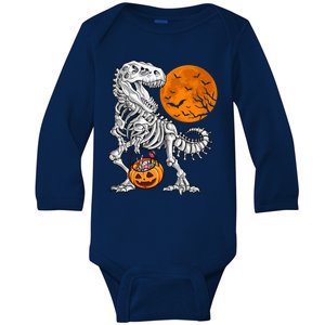 Halloween Boy Dinosaur Skeleton T Rex Scary Pumpkin Moon Baby Long Sleeve Bodysuit