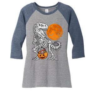 Halloween Boy Dinosaur Skeleton T Rex Scary Pumpkin Moon Women's Tri-Blend 3/4-Sleeve Raglan Shirt