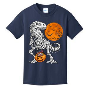 Halloween Boy Dinosaur Skeleton T Rex Scary Pumpkin Moon Kids T-Shirt