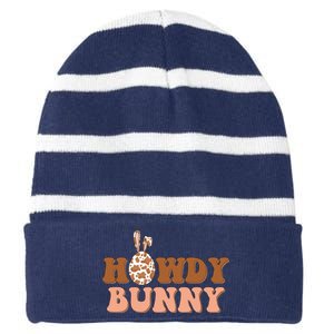 Howdy Bunny Easter Holiday Striped Beanie with Solid Band