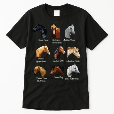 Horse Breeds Equestrian Horseback Riding Gift Tall T-Shirt